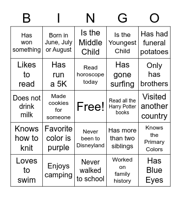 Get to Know You Bingo Card