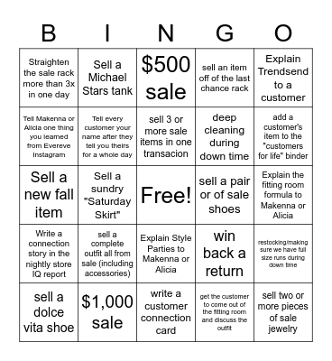 Wednesday, July 27th-Sunday, July 31st Bingo Card
