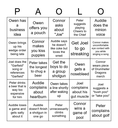 Paolo's Bingo Card Bingo Card