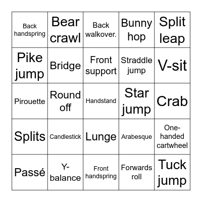 Gymnastics Bingo Card
