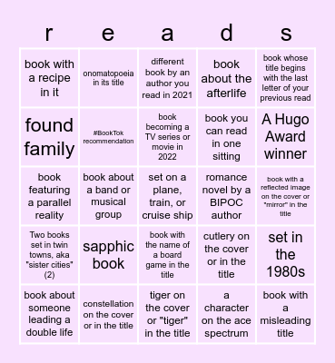 book challenge Bingo Card