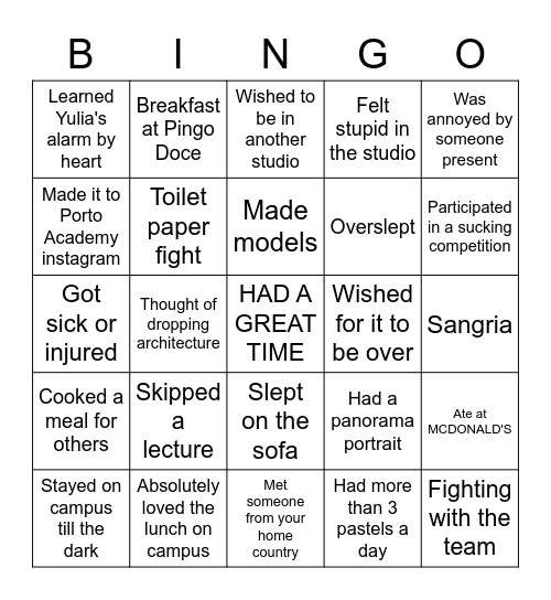 Porto Academy Bingo Card