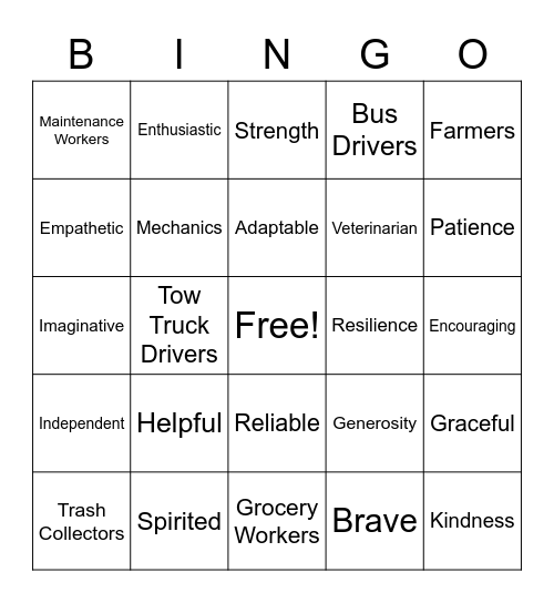 My Heroes and Superpowers Bingo Card