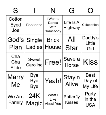 Bridal Singo Bingo Card