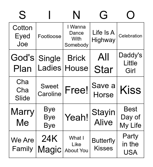 Bridal Singo Bingo Card