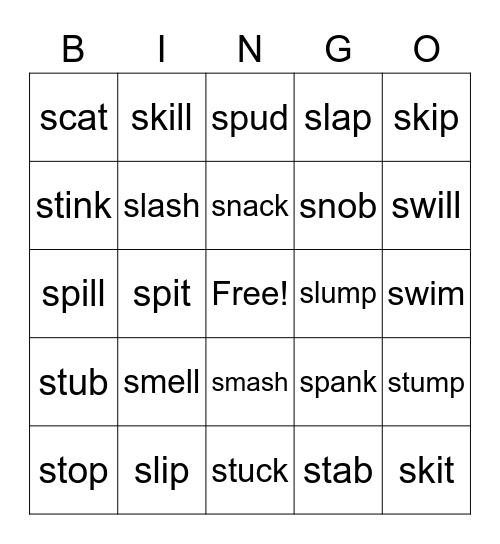 Blend Words Bingo Card