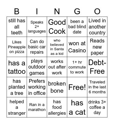 Icebreaker Bingo Card