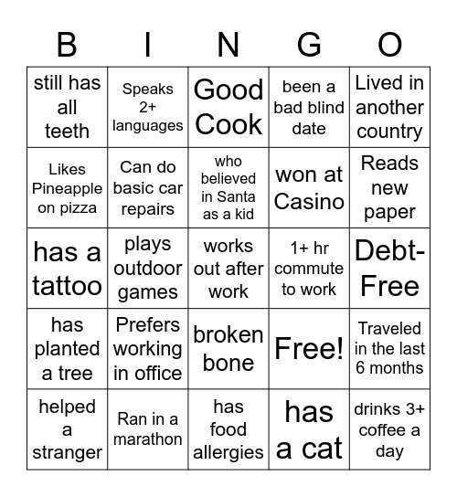 Icebreaker Bingo Card