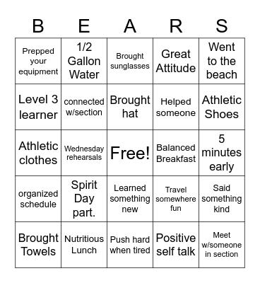 GVR Band Camp Bingo Card