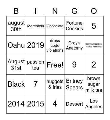 Birthday Bingo Card