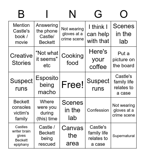 Castle Bingo Card