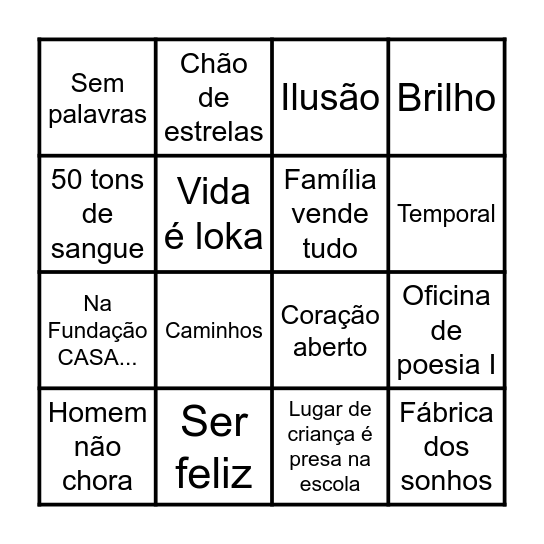 Bingo literário - Poeta Sergio Vaz Bingo Card