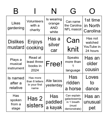 Only ask one question per person at a time Bingo Card