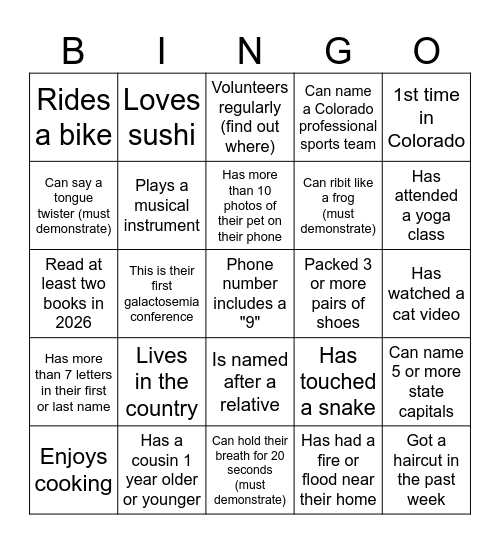 Find a friend who... Bingo Card