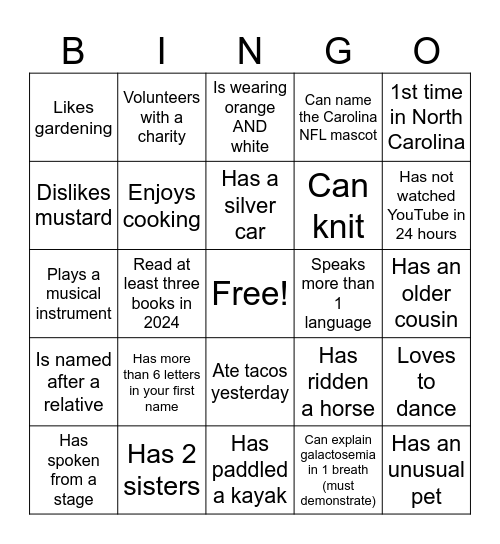 Only ask one question per person at a time Bingo Card