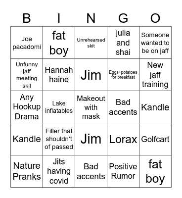 J Bingo Card