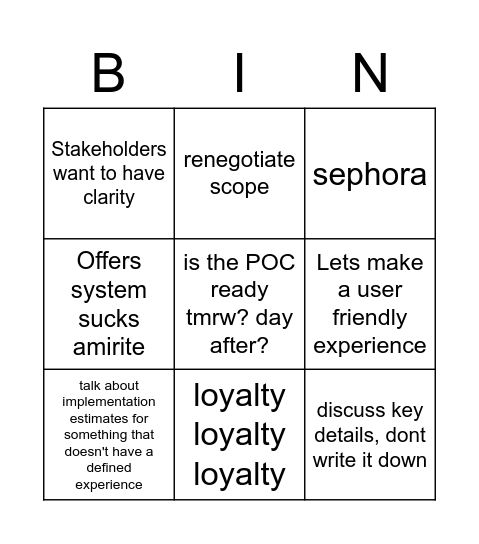 Loyalty Mtg Bingo Card