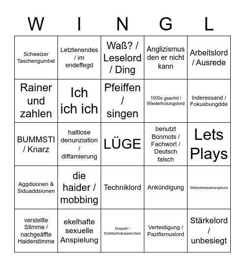 WinglBingo 2.0 Bingo Card
