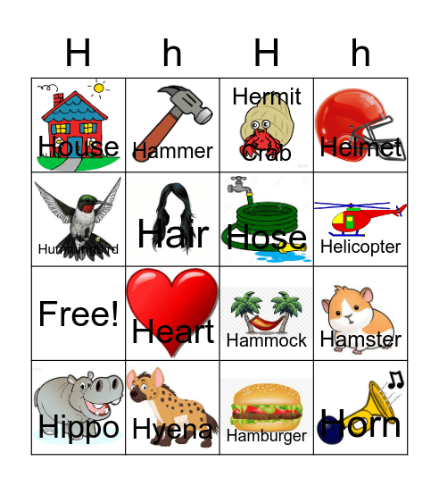 Letter H Bingo Card