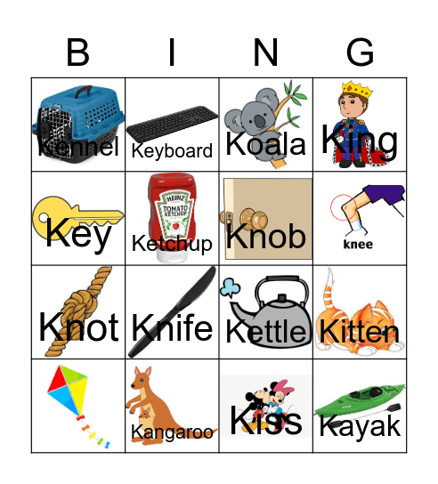 Letter K BINGO Card