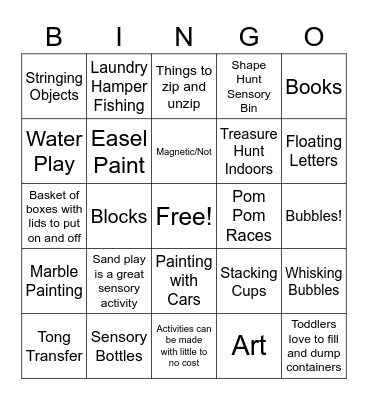 ACTIVITIES FOR FCC Bingo Card