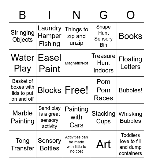 ACTIVITIES FOR FCC Bingo Card