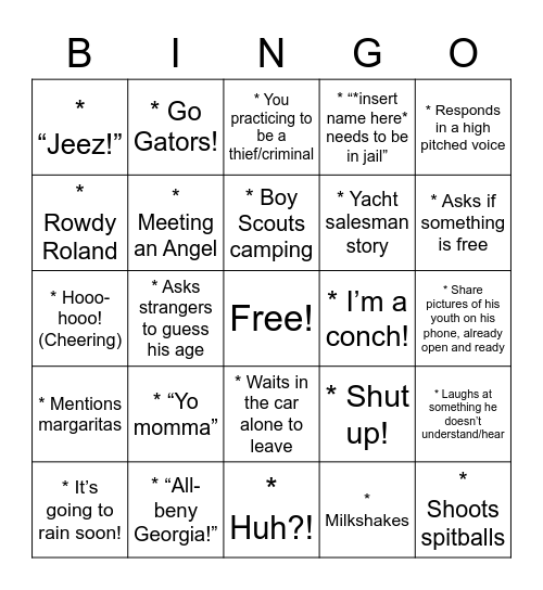 👴🏼 Papa Bingo 🍹 Bingo Card