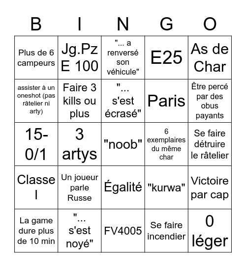 Bingo Wot Bingo Card