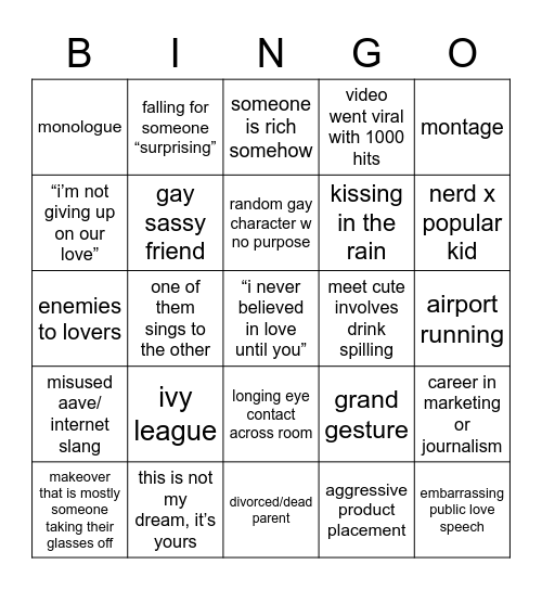 rom com bingo Card