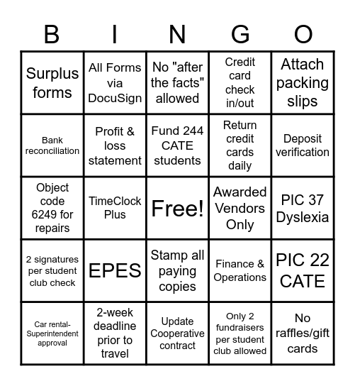 BUSINESS OFFICE Bingo Card