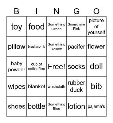 Baby Shower Bingo Card