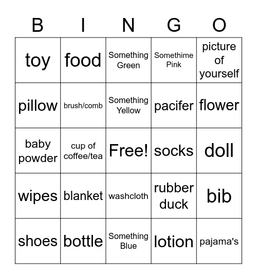 Baby Shower Bingo Card