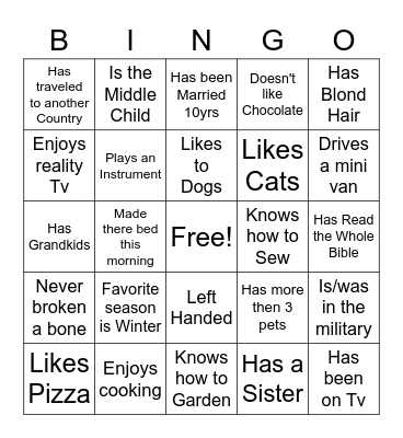 Mingle Bingo Card