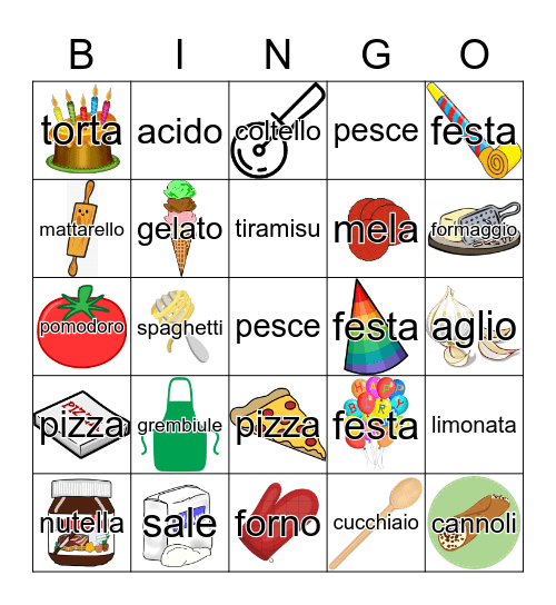 Italian Food Bingo Card
