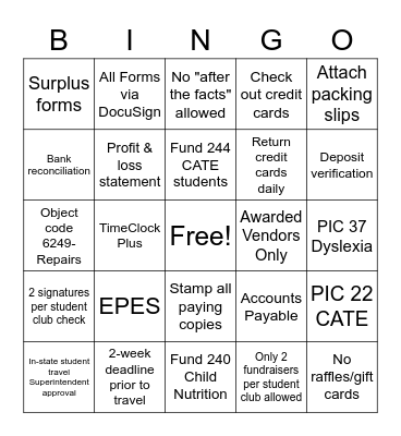 BUSINESS OFFICE Bingo Card