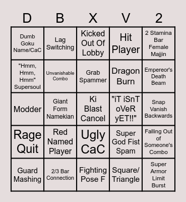 XENOVERSE 2 BINGO Card
