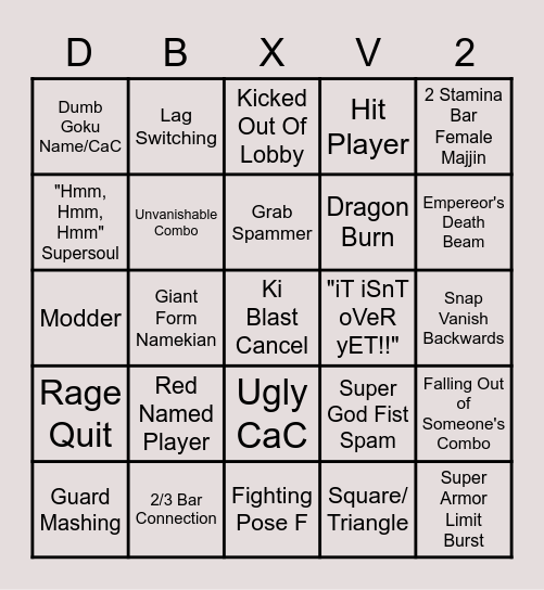 XENOVERSE 2 BINGO Card