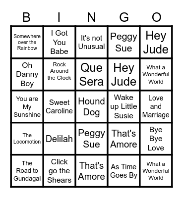 Song Bingo Card