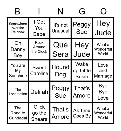 Song Bingo Card