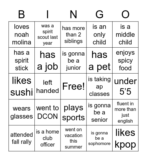 Spirit Scout Diversity Bingo Card