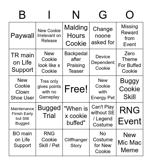 CROB Update Bingo Card
