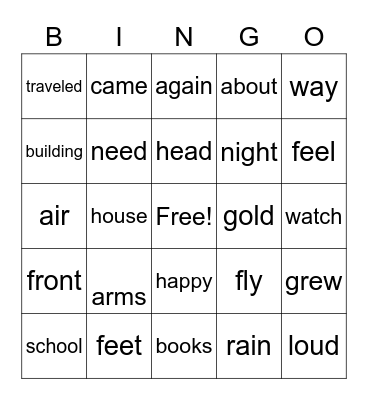 2nd Grade Sight Words 2 Bingo Card
