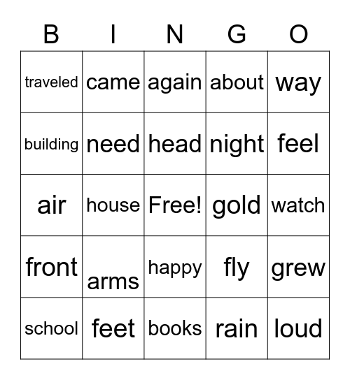 2nd Grade Sight Words 2 Bingo Card