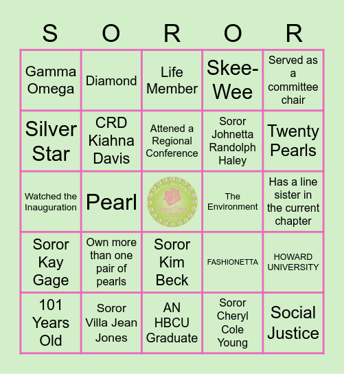 Gamma Omega Sisterly Bingo Card