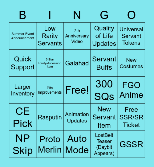 Anniversary Bingo Card