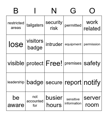 Physical Security Bingo Card