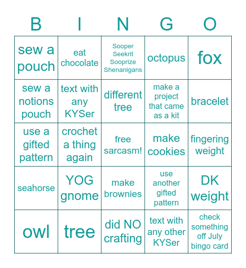 August Bingo Card