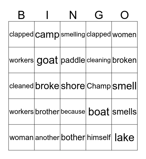 Leson  19 Bingo Card