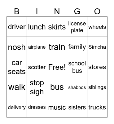 Transportation Bingo Card