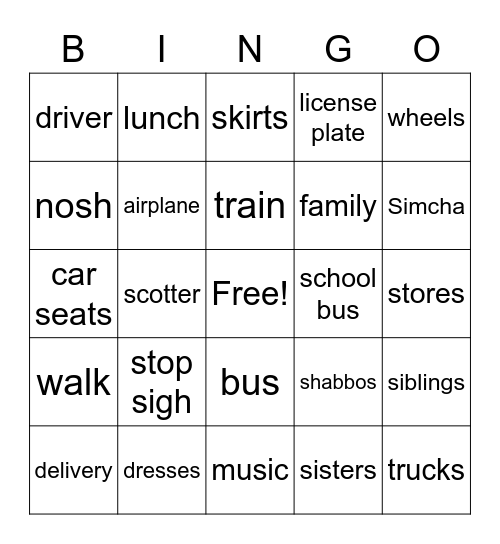 Transportation Bingo Card